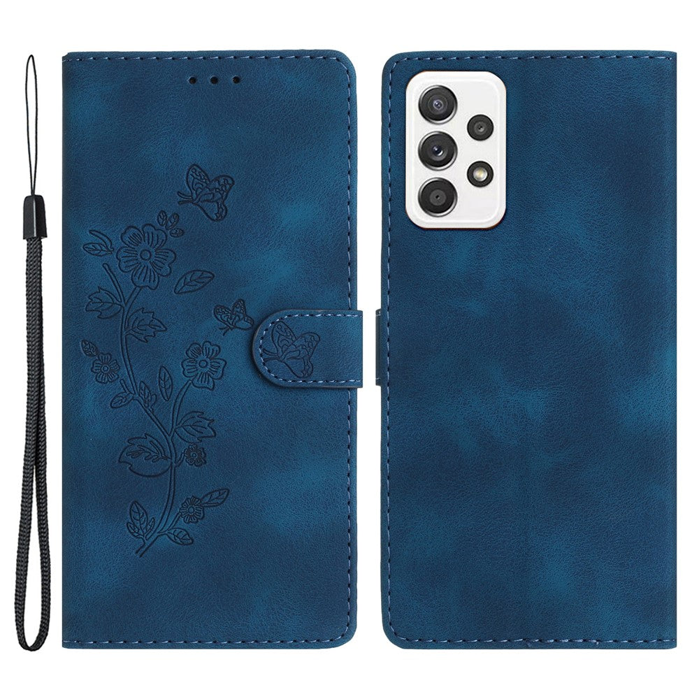 Til Samsung Galaxy A23 5G (Global Version) / A23 4G Blomsterpræget Telefoncover Læderpung Stativ Etui