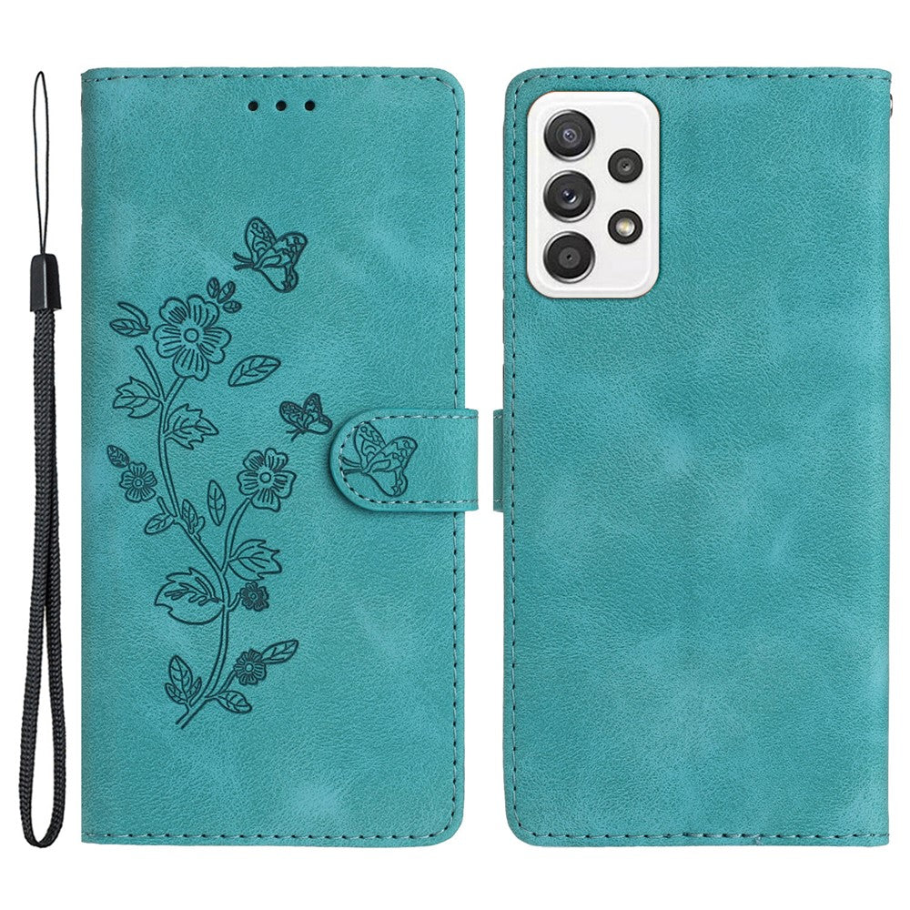 Til Samsung Galaxy A23 5G (Global Version) / A23 4G Blomsterpræget Telefoncover Læderpung Stativ Etui