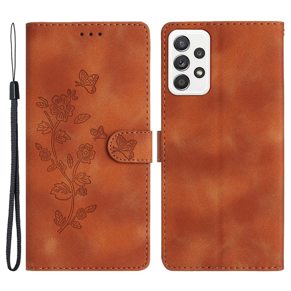 Til Samsung Galaxy A23 5G (Global Version) / A23 4G Blomsterpræget Telefoncover Læderpung Stativ Etui