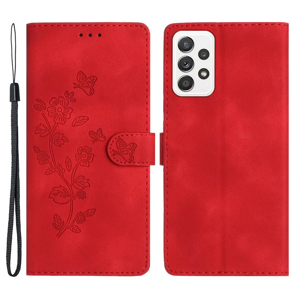Til Samsung Galaxy A23 5G (Global Version) / A23 4G Blomsterpræget Telefoncover Læderpung Stativ Etui