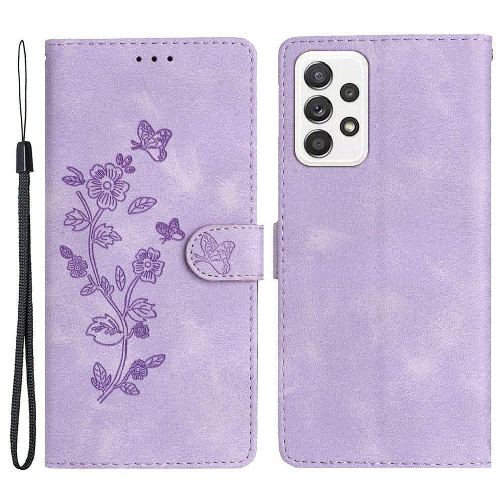 Til Samsung Galaxy A23 5G (Global Version) / A23 4G Blomsterpræget Telefoncover Læderpung Stativ Etui