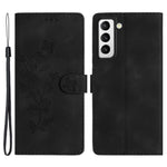 For Samsung Galaxy S22+ 5G Flower Imprint Phone Case Leather Wallet Stand Protective Shell