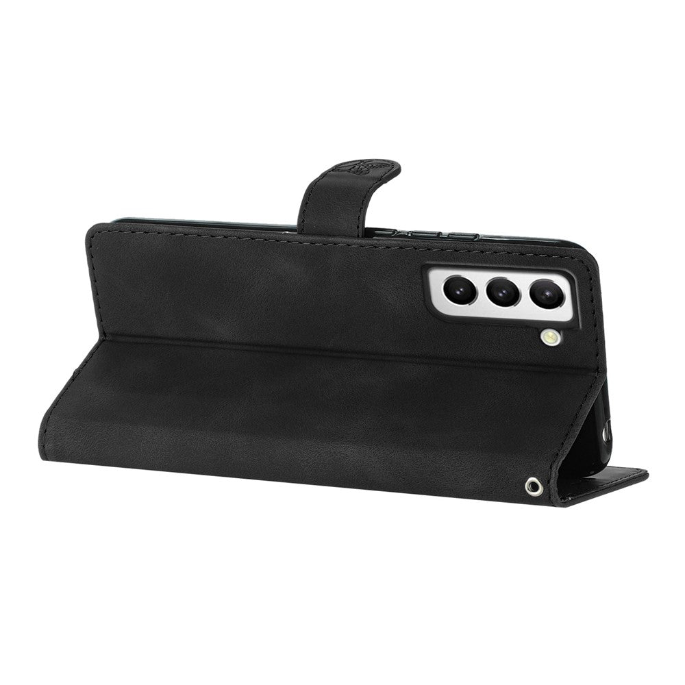 For Samsung Galaxy S22+ 5G Flower Imprint Phone Case Leather Wallet Stand Protective Shell