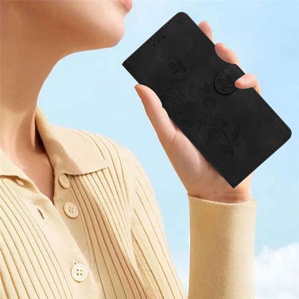 For Samsung Galaxy S22+ 5G Flower Imprint Phone Case Leather Wallet Stand Protective Shell