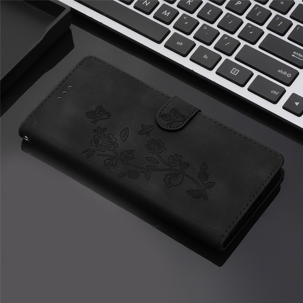 For Samsung Galaxy S22+ 5G Flower Imprint Phone Case Leather Wallet Stand Protective Shell