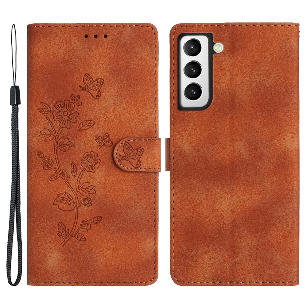 For Samsung Galaxy S22+ 5G Flower Imprint Phone Case Leather Wallet Stand Protective Shell