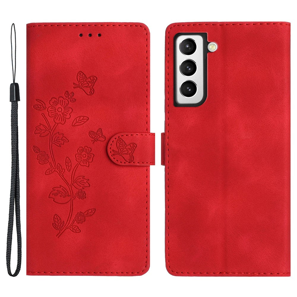 For Samsung Galaxy S22+ 5G Flower Imprint Phone Case Leather Wallet Stand Protective Shell