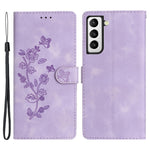 For Samsung Galaxy S22+ 5G Flower Imprint Phone Case Leather Wallet Stand Protective Shell