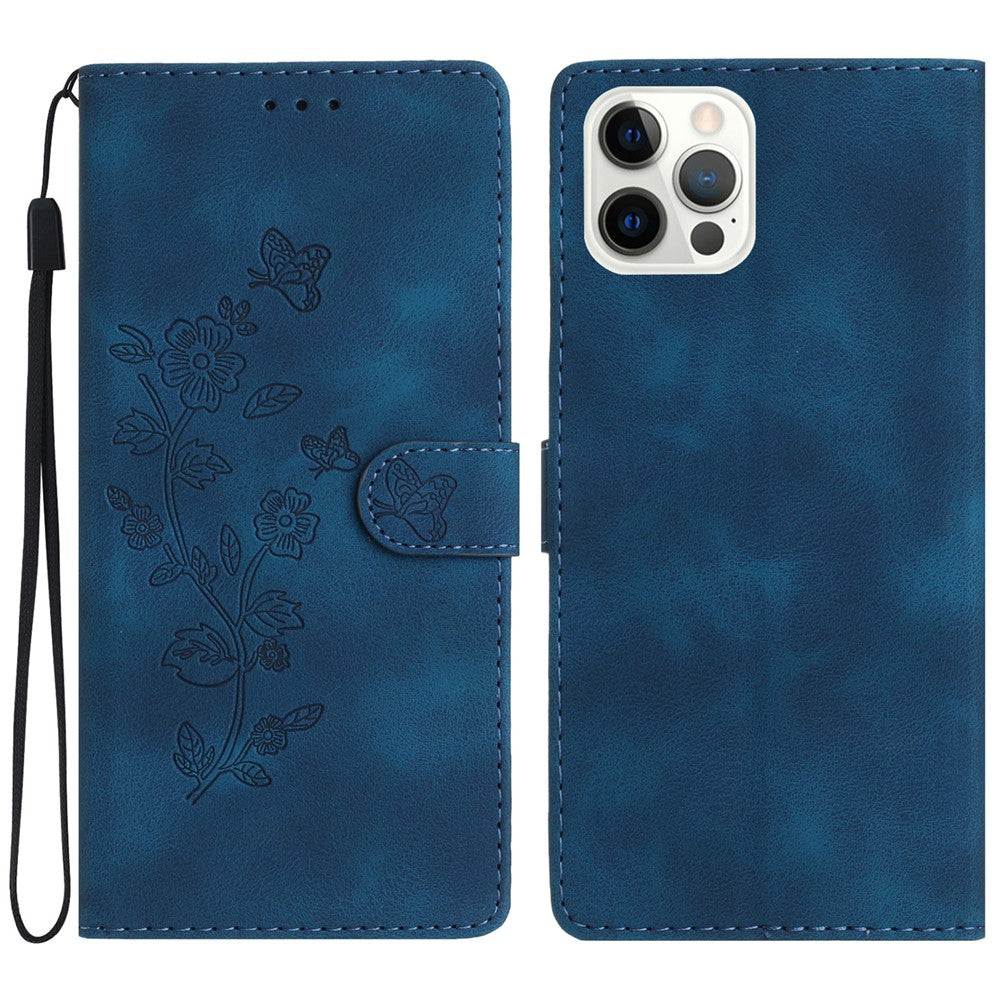 For iPhone 12 / 12 Pro 6.1 inch Flower Imprint Shockproof Cover Leather Wallet Stand Cell Phone Case