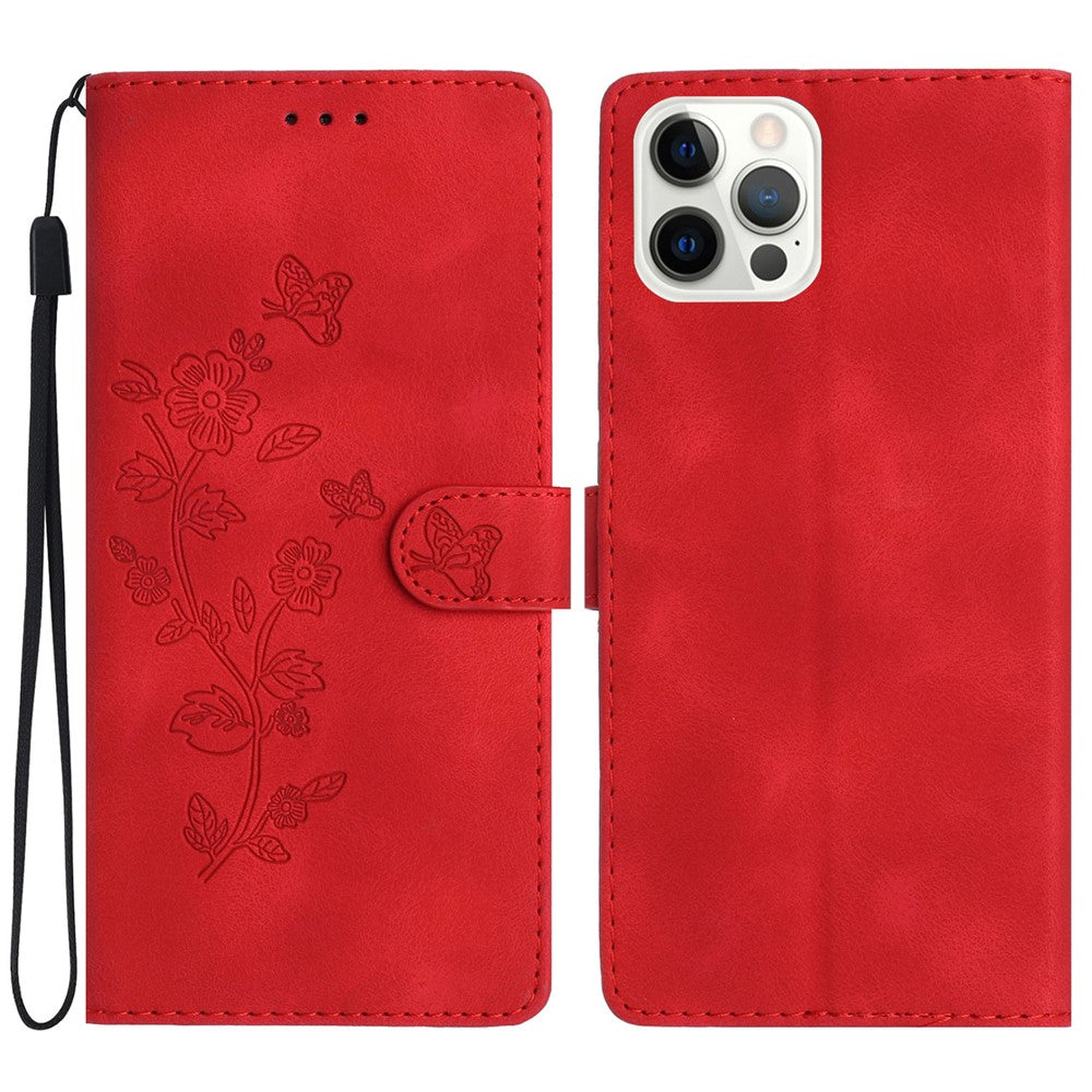 For iPhone 12 / 12 Pro 6.1 inch Flower Imprint Shockproof Cover Leather Wallet Stand Cell Phone Case