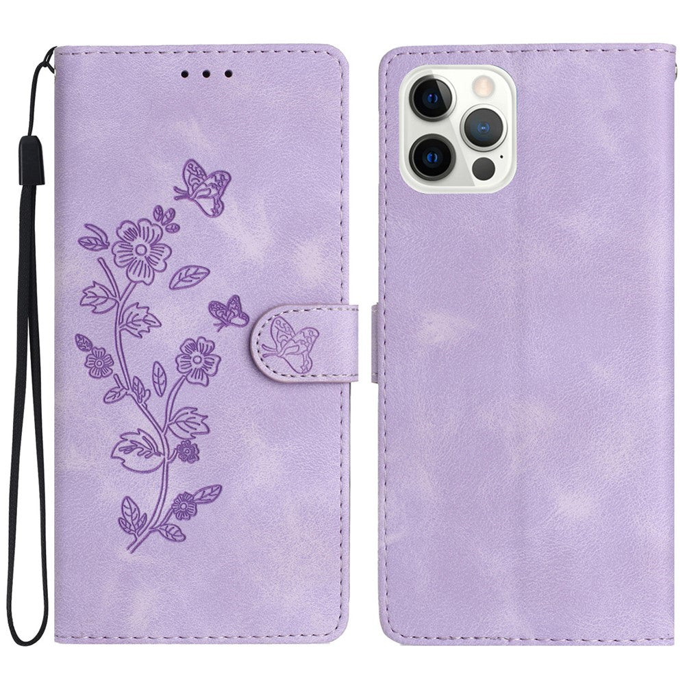 For iPhone 12 / 12 Pro 6.1 inch Flower Imprint Shockproof Cover Leather Wallet Stand Cell Phone Case