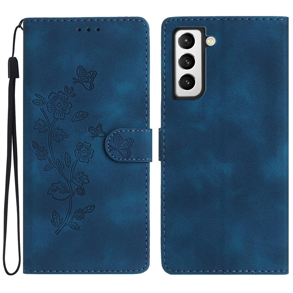 Til Samsung Galaxy S21 4G / 5G Blomstermønster PU Læder Etui Pung Stativ Beskyttende Telefoncover