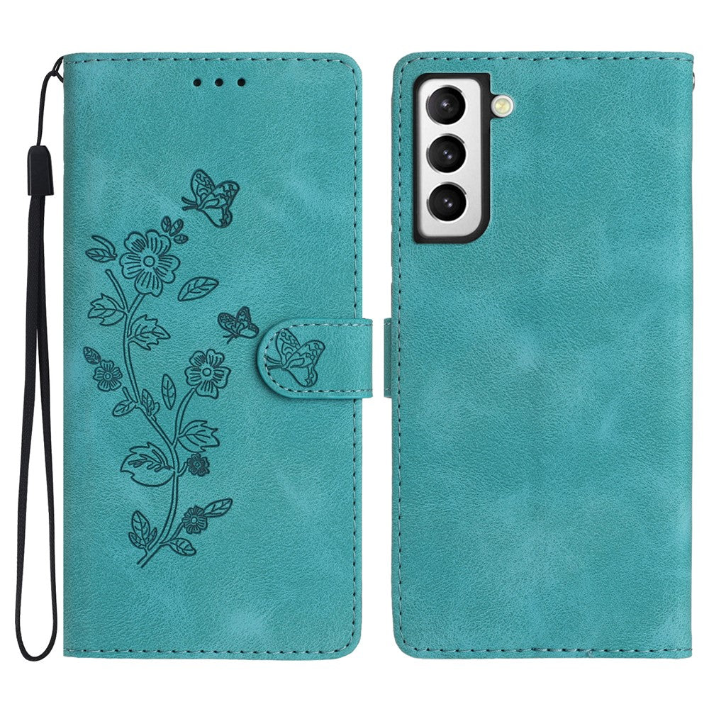 Samsung Galaxy S21 4G / 5G Blommigt PU-läderfodral Plånboksfodral Skyddande mobilfodral