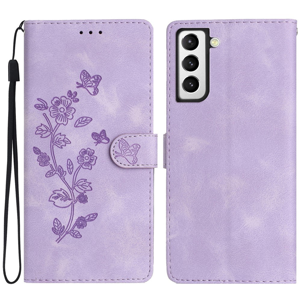 Samsung Galaxy S21 4G / 5G Blommigt PU-läderfodral Plånboksfodral Skyddande mobilfodral