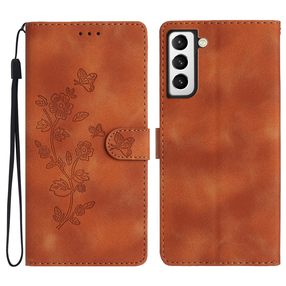 Samsung Galaxy S21 4G / 5G Blommigt PU-läderfodral Plånboksfodral Skyddande mobilfodral