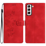 Samsung Galaxy S21 4G / 5G Blommigt PU-läderfodral Plånboksfodral Skyddande mobilfodral