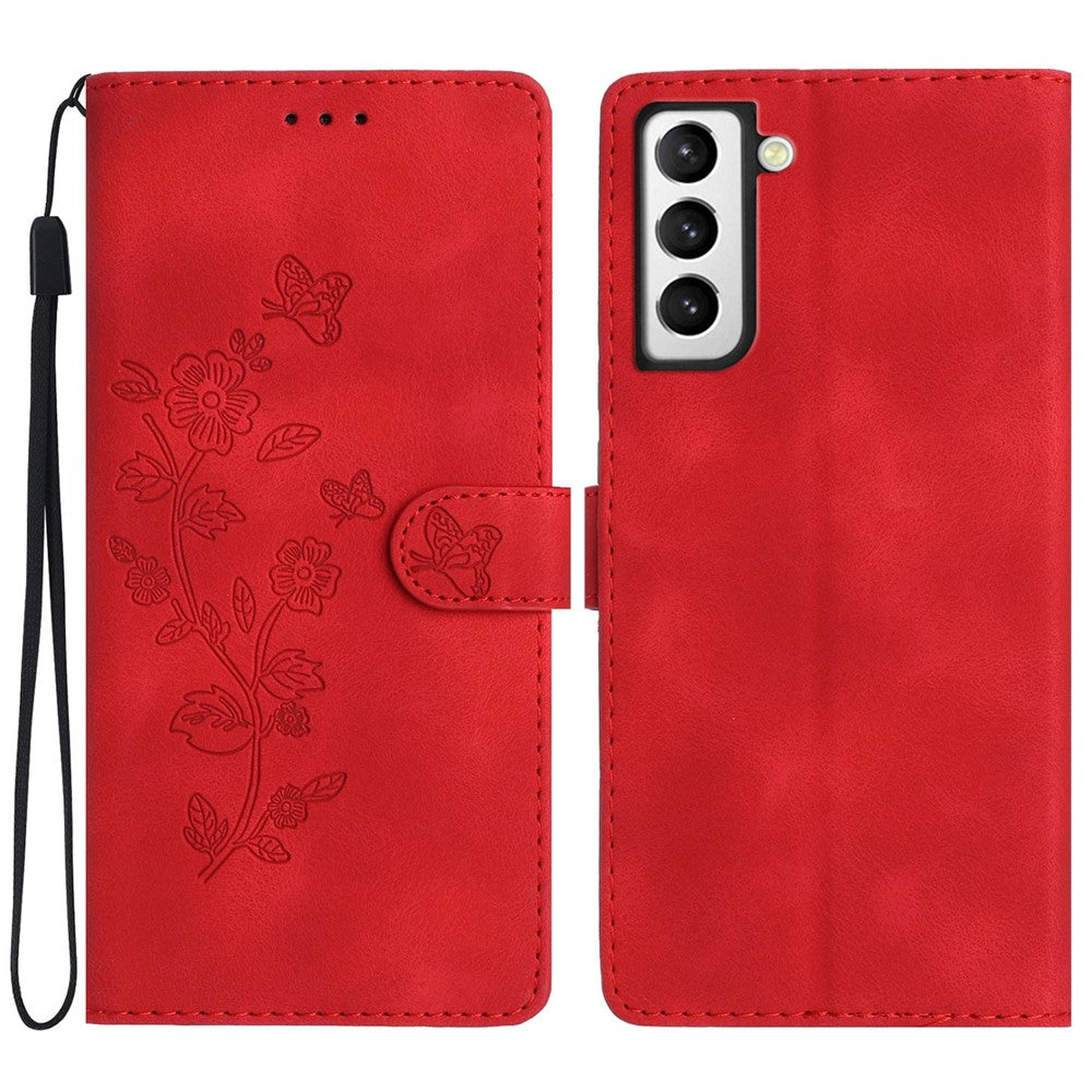 Samsung Galaxy S21 4G / 5G Blommigt PU-läderfodral Plånboksfodral Skyddande mobilfodral