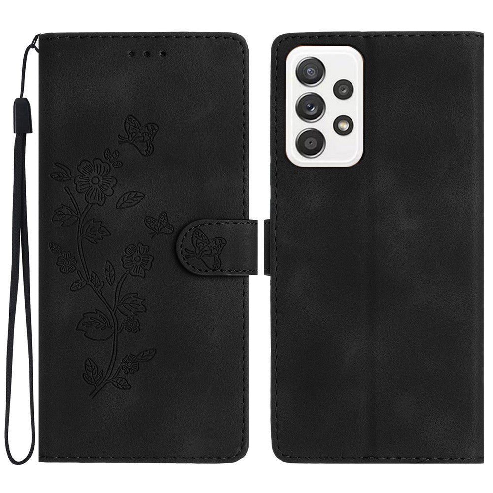 For Samsung Galaxy A32 4G (EU Version) Leather Phone Cover Flower Imprint Stand Case with Wallet