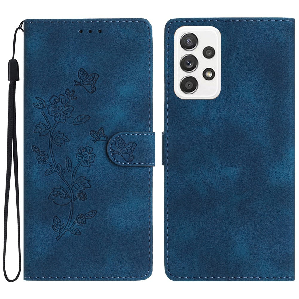 For Samsung Galaxy A32 4G (EU Version) Leather Phone Cover Flower Imprint Stand Case with Wallet