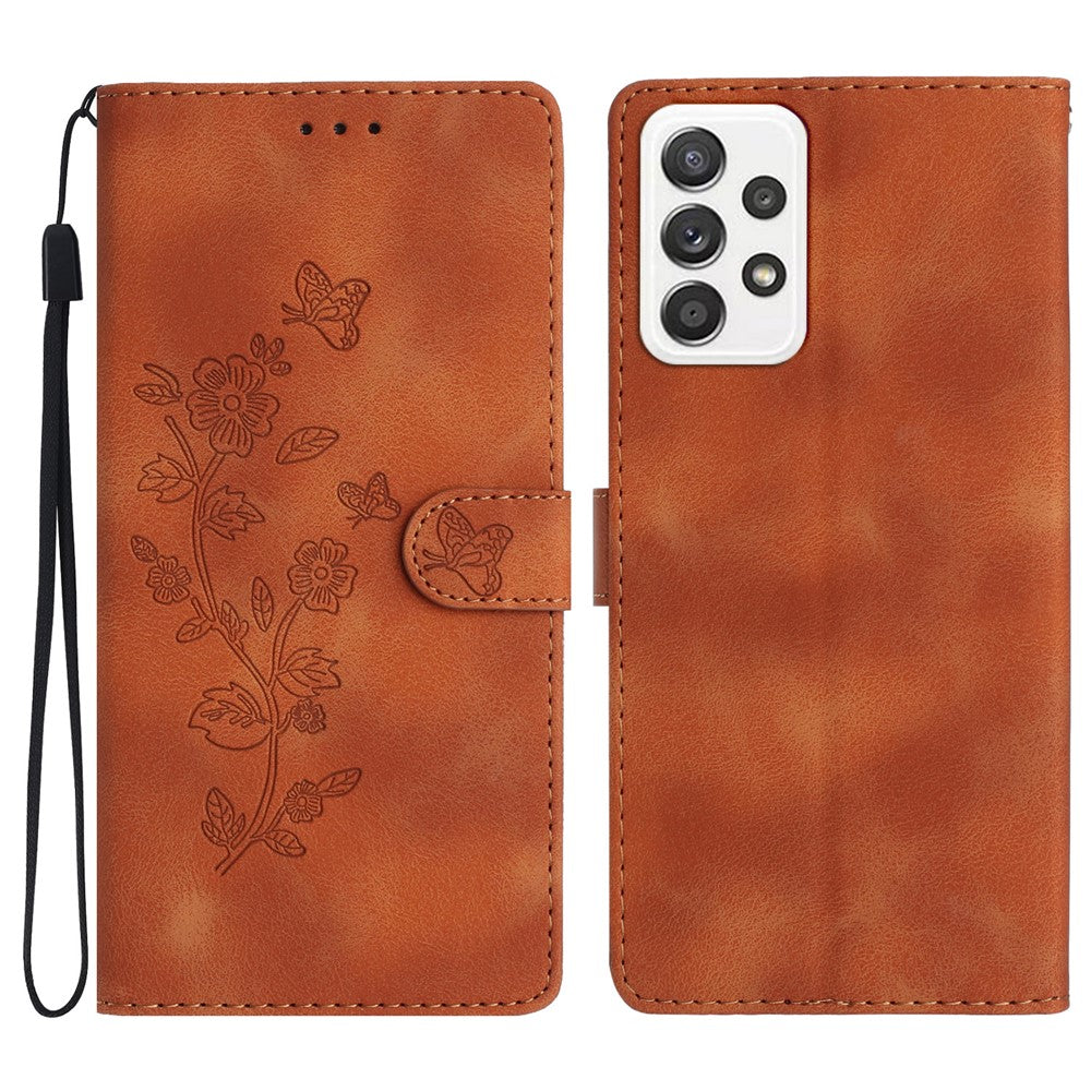For Samsung Galaxy A32 4G (EU Version) Leather Phone Cover Flower Imprint Stand Case with Wallet