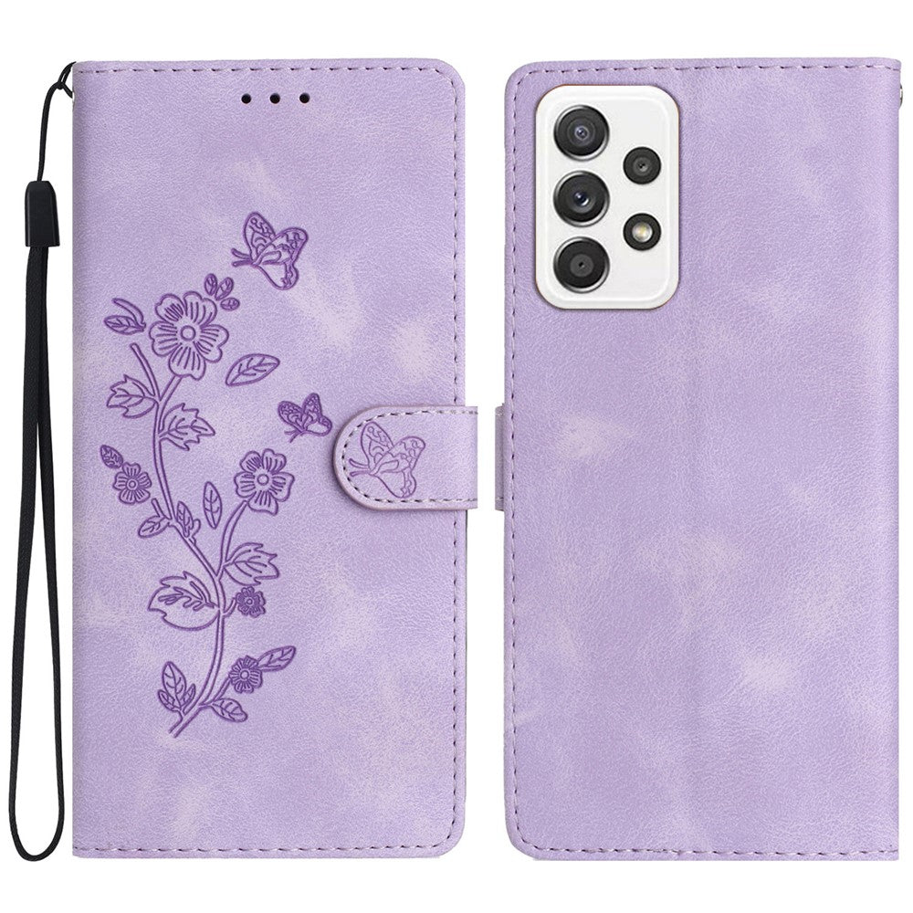 For Samsung Galaxy A32 4G (EU Version) Leather Phone Cover Flower Imprint Stand Case with Wallet