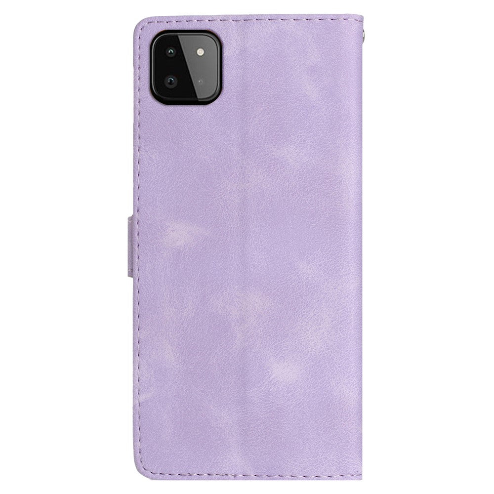 For Samsung Galaxy A22 5G (EU Version) PU Leather Wallet Phone Cover Flower Imprint Folding Stand Case