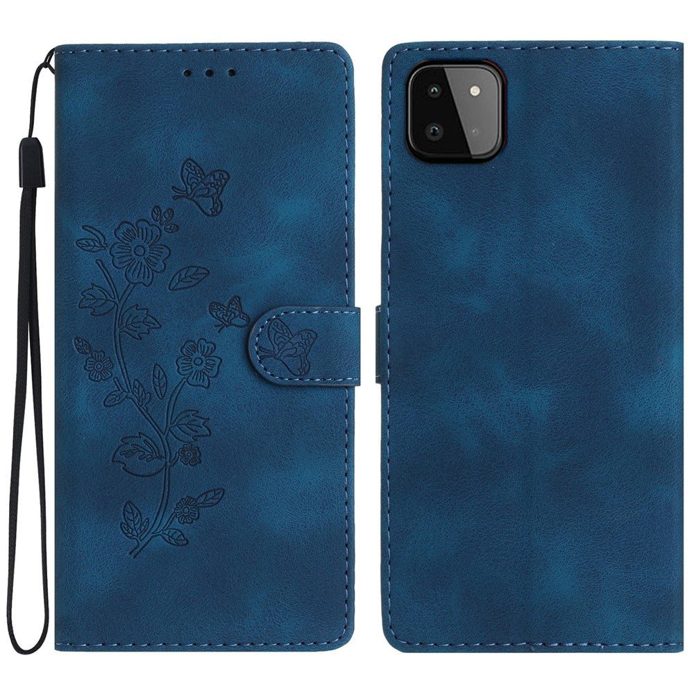 For Samsung Galaxy A22 5G (EU Version) PU Leather Wallet Phone Cover Flower Imprint Folding Stand Case