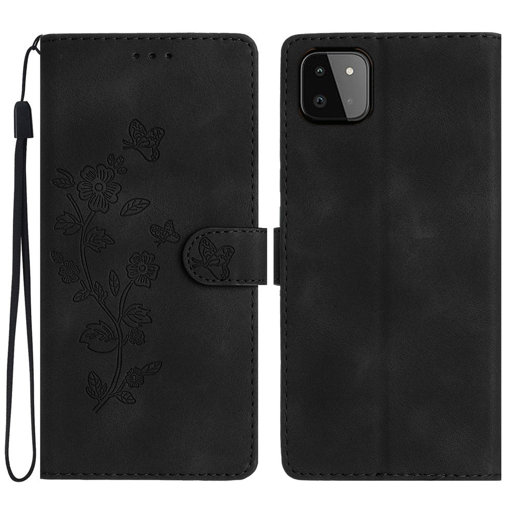 For Samsung Galaxy A22 5G (EU Version) PU Leather Wallet Phone Cover Flower Imprint Folding Stand Case