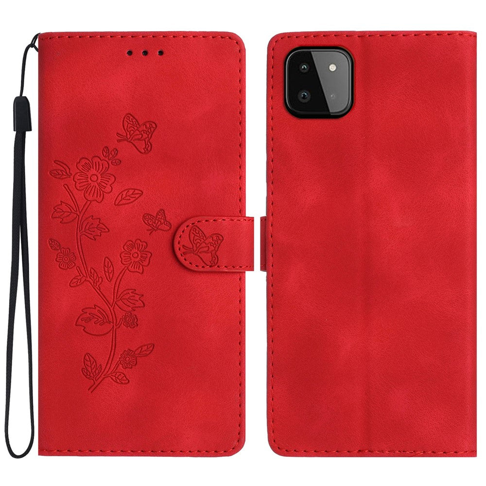 For Samsung Galaxy A22 5G (EU Version) PU Leather Wallet Phone Cover Flower Imprint Folding Stand Case