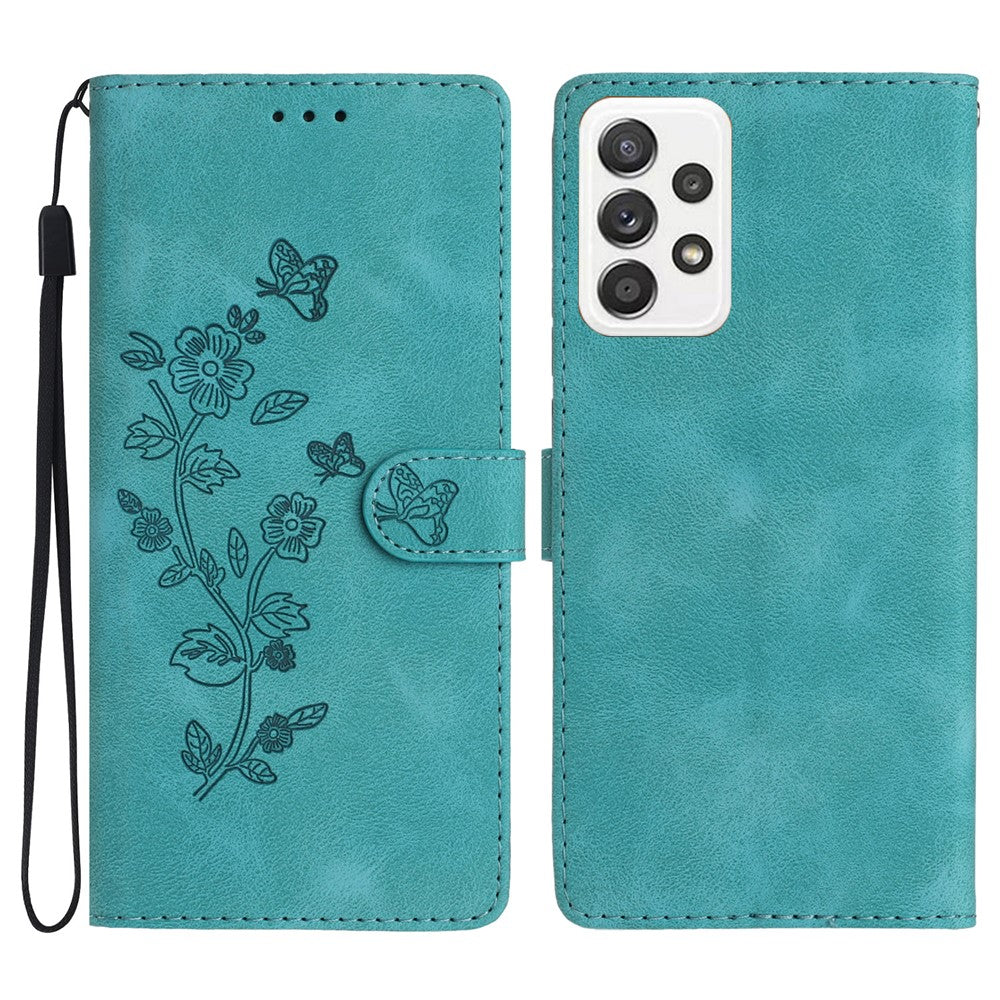 Til Samsung Galaxy A52 4G / 5G / A52s 5G Læder Cover Blomster Præg Pung Stativ Mobiltelefon Cover