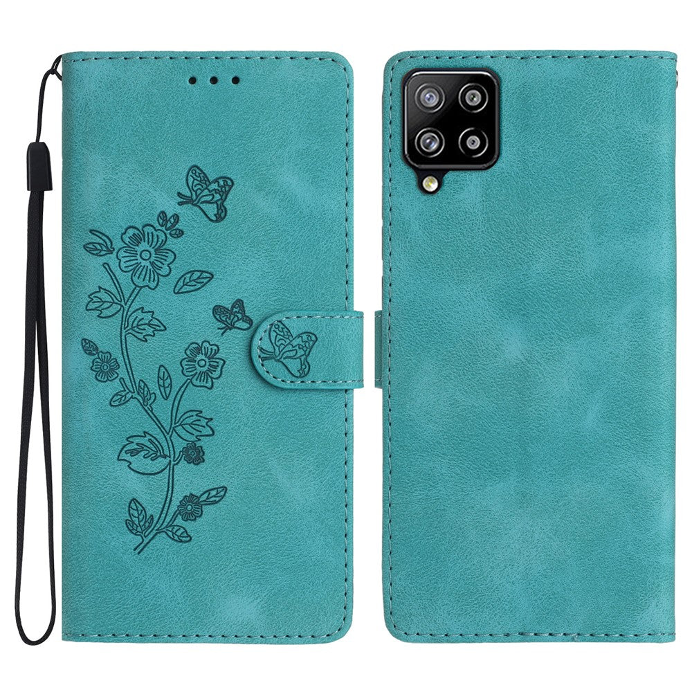 Til Samsung Galaxy A22 4G (EU Version) Telefonlædercover Blomsterpræg Cover med Pung og Standfunktion