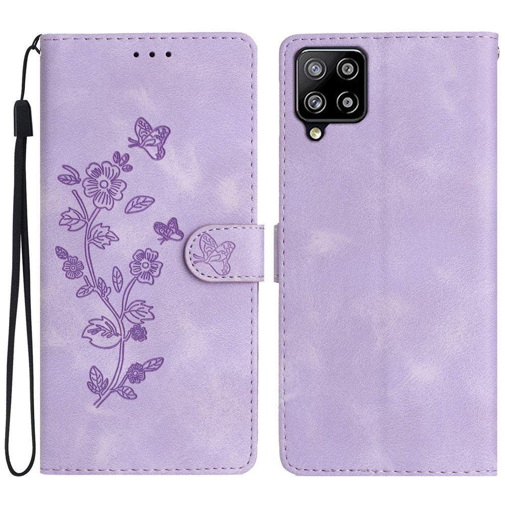 Til Samsung Galaxy A22 4G (EU Version) Telefonlædercover Blomsterpræg Cover med Pung og Standfunktion