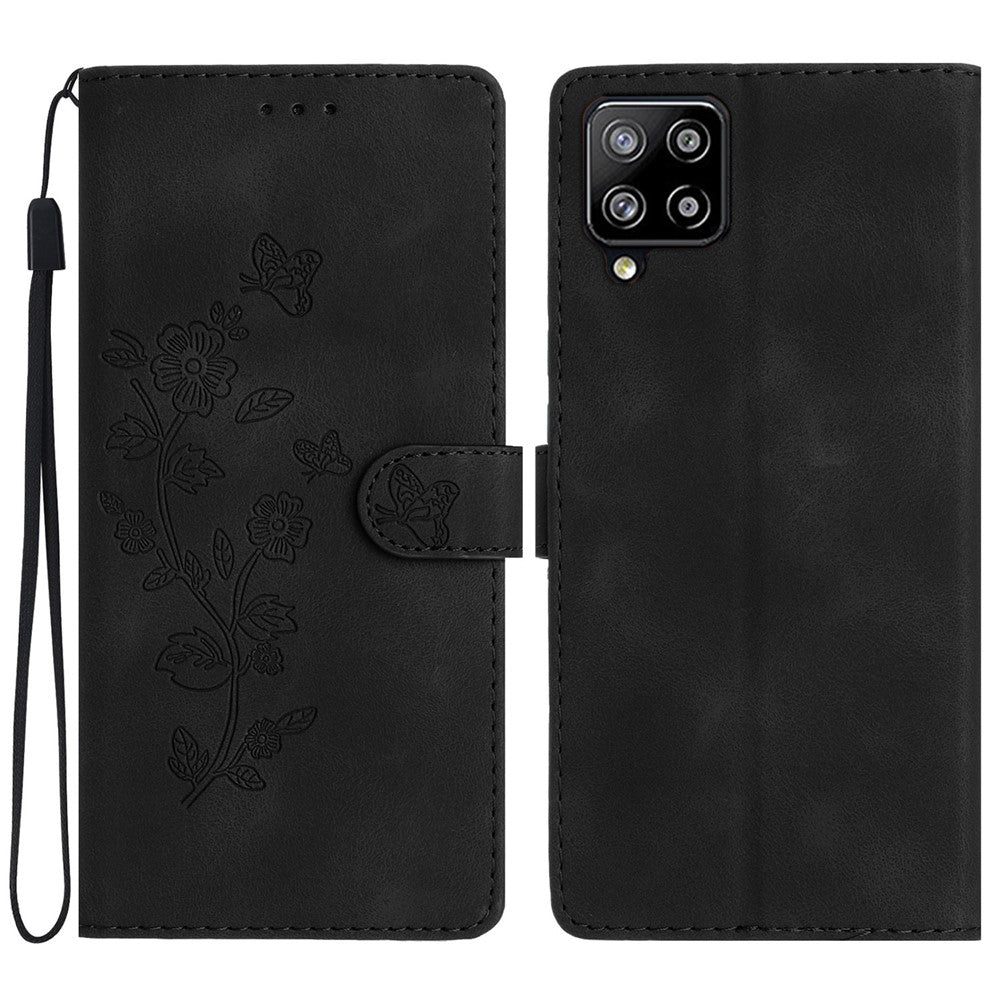 Til Samsung Galaxy A22 4G (EU Version) Telefonlædercover Blomsterpræg Cover med Pung og Standfunktion