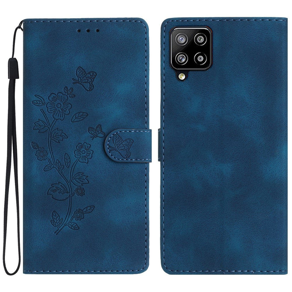 Til Samsung Galaxy A22 4G (EU Version) Telefonlædercover Blomsterpræg Cover med Pung og Standfunktion