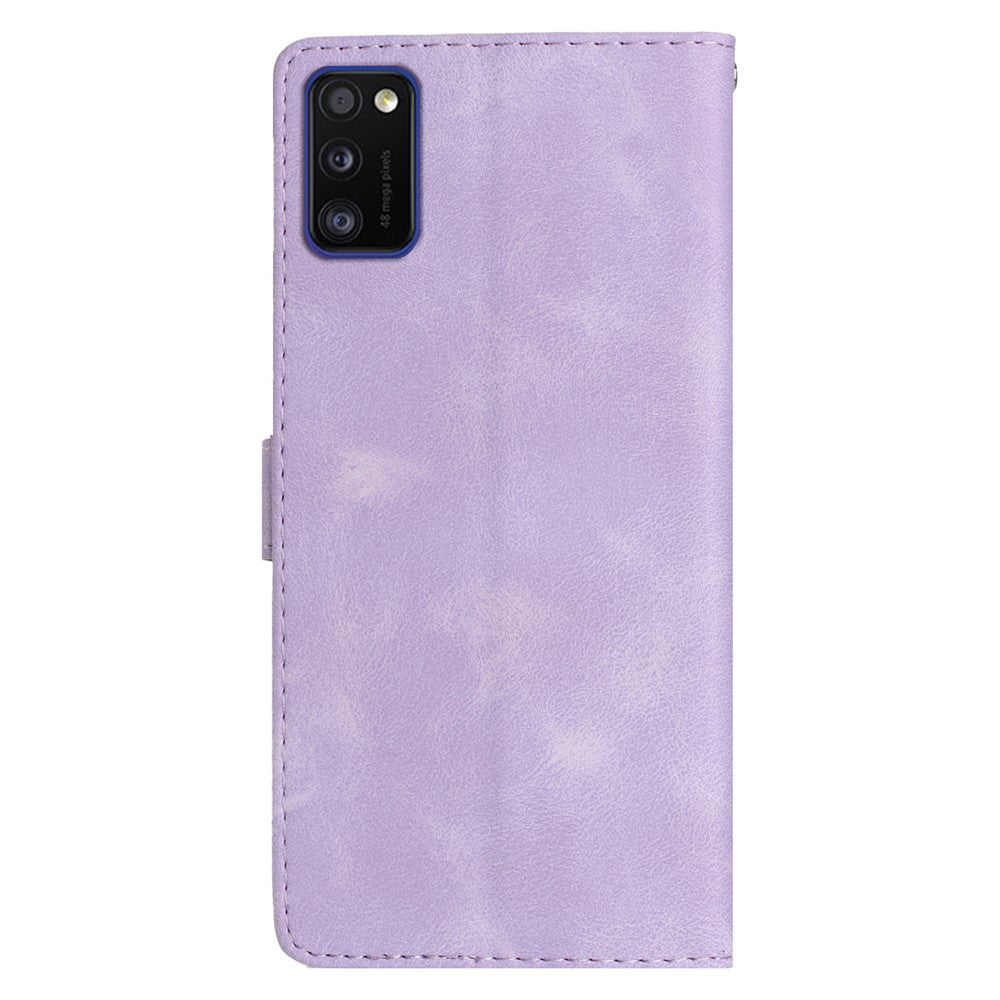 For Samsung Galaxy A41 (Global Version) Phone Stand Case Flower Imprint PU Leather Wallet Cover