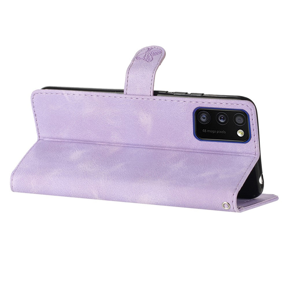 For Samsung Galaxy A41 (Global Version) Phone Stand Case Flower Imprint PU Leather Wallet Cover