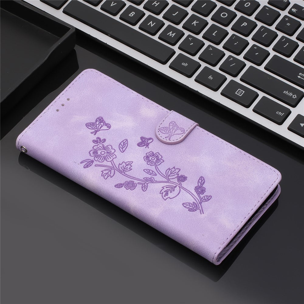 For Samsung Galaxy A41 (Global Version) Phone Stand Case Flower Imprint PU Leather Wallet Cover