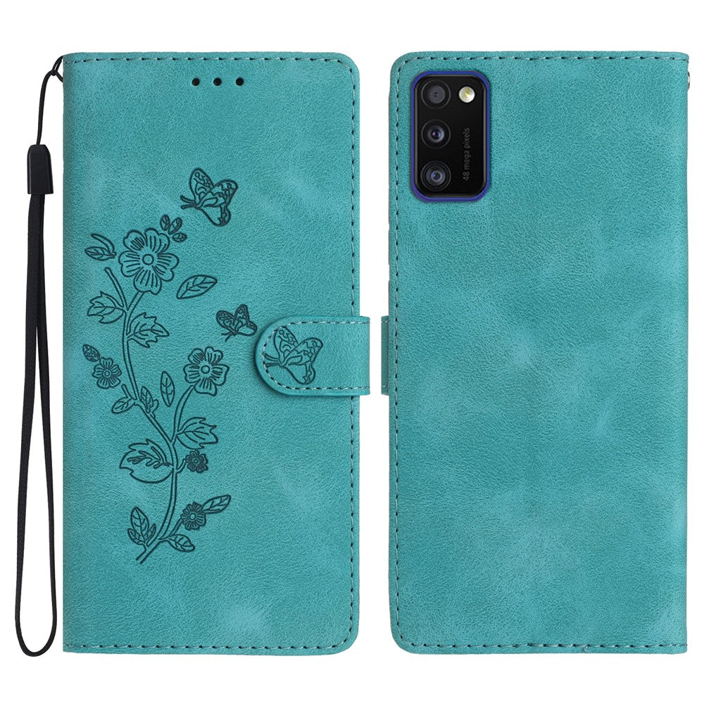 For Samsung Galaxy A41 (Global Version) Phone Stand Case Flower Imprint PU Leather Wallet Cover