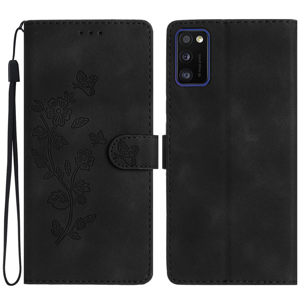 For Samsung Galaxy A41 (Global Version) Phone Stand Case Flower Imprint PU Leather Wallet Cover