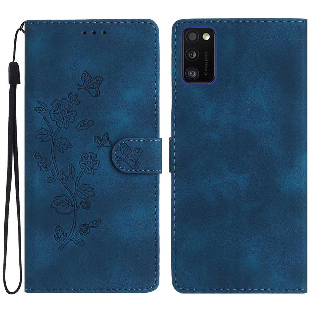 For Samsung Galaxy A41 (Global Version) Phone Stand Case Flower Imprint PU Leather Wallet Cover
