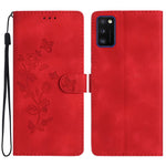 For Samsung Galaxy A41 (Global Version) Phone Stand Case Flower Imprint PU Leather Wallet Cover