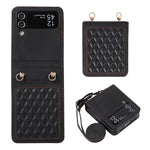 Leather Phone Case for Samsung Galaxy Z Flip4 5G, Rhombus Imprint Cover with Hand Strap and Shoulder Strap