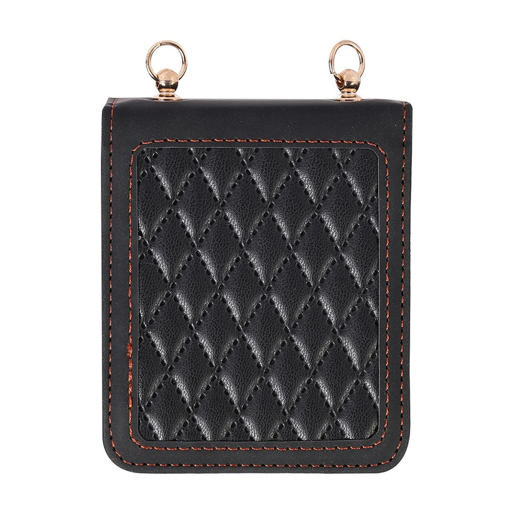 Leather Phone Case for Samsung Galaxy Z Flip4 5G, Rhombus Imprint Cover with Hand Strap and Shoulder Strap