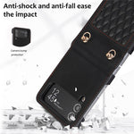 Leather Phone Case for Samsung Galaxy Z Flip4 5G, Rhombus Imprint Cover with Hand Strap and Shoulder Strap