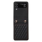 Leather Phone Case for Samsung Galaxy Z Flip4 5G, Rhombus Imprint Cover with Hand Strap and Shoulder Strap