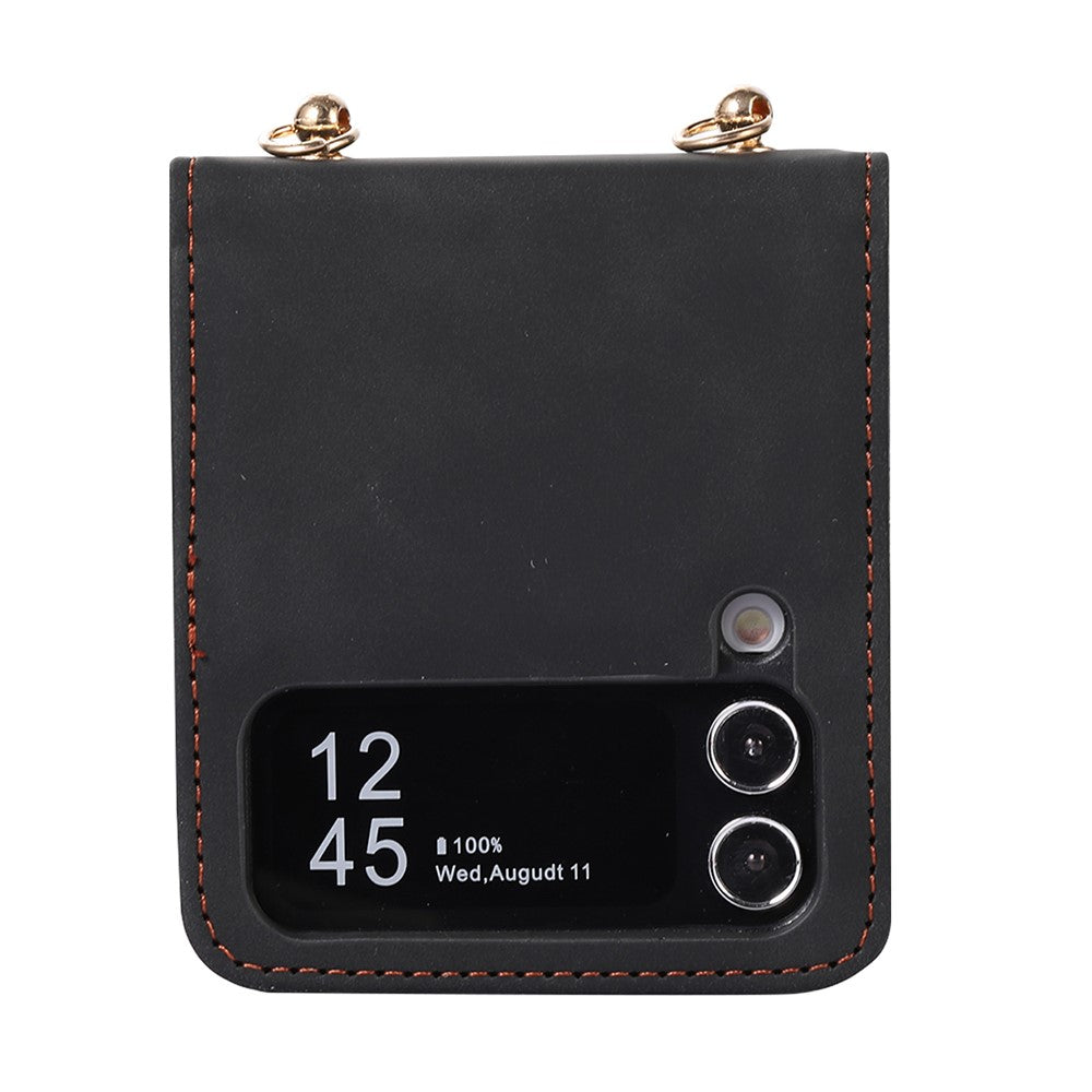 Leather Phone Case for Samsung Galaxy Z Flip4 5G, Rhombus Imprint Cover with Hand Strap and Shoulder Strap