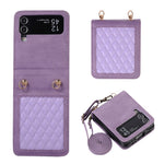 Leather Phone Case for Samsung Galaxy Z Flip4 5G, Rhombus Imprint Cover with Hand Strap and Shoulder Strap