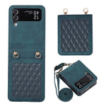 Leather Phone Case for Samsung Galaxy Z Flip4 5G, Rhombus Imprint Cover with Hand Strap and Shoulder Strap