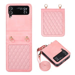 Leather Phone Case for Samsung Galaxy Z Flip4 5G, Rhombus Imprint Cover with Hand Strap and Shoulder Strap
