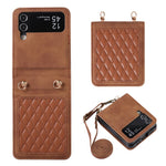 Leather Phone Case for Samsung Galaxy Z Flip4 5G, Rhombus Imprint Cover with Hand Strap and Shoulder Strap